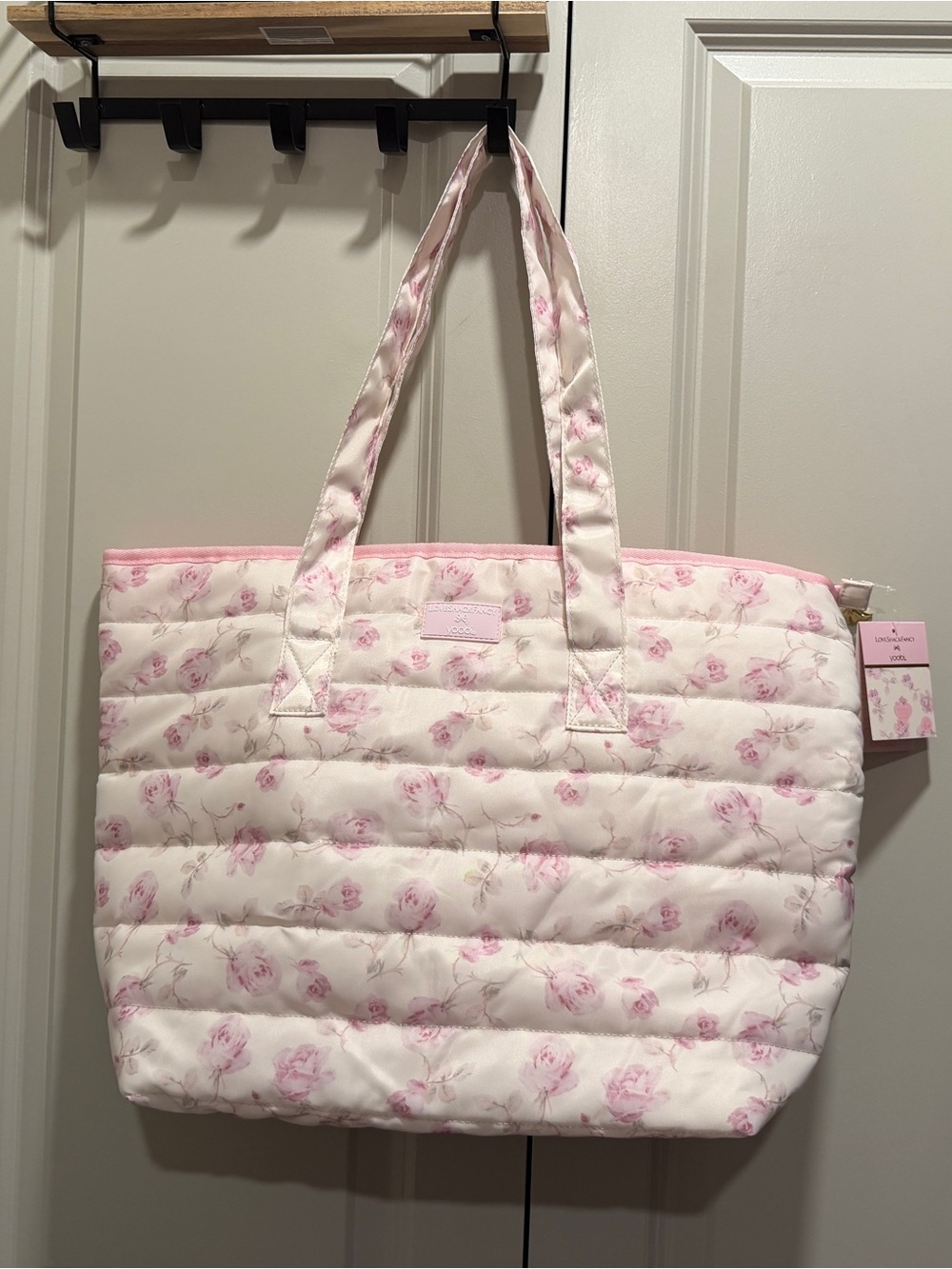 LoveShackFancy Quilted Rose-Print Tote in Soft Pink and Cream